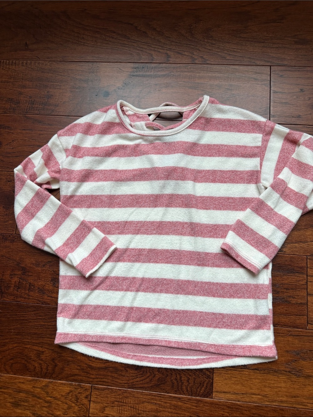Kids Striped Long-Sleeve Crew Neck Top in Pink & Off White